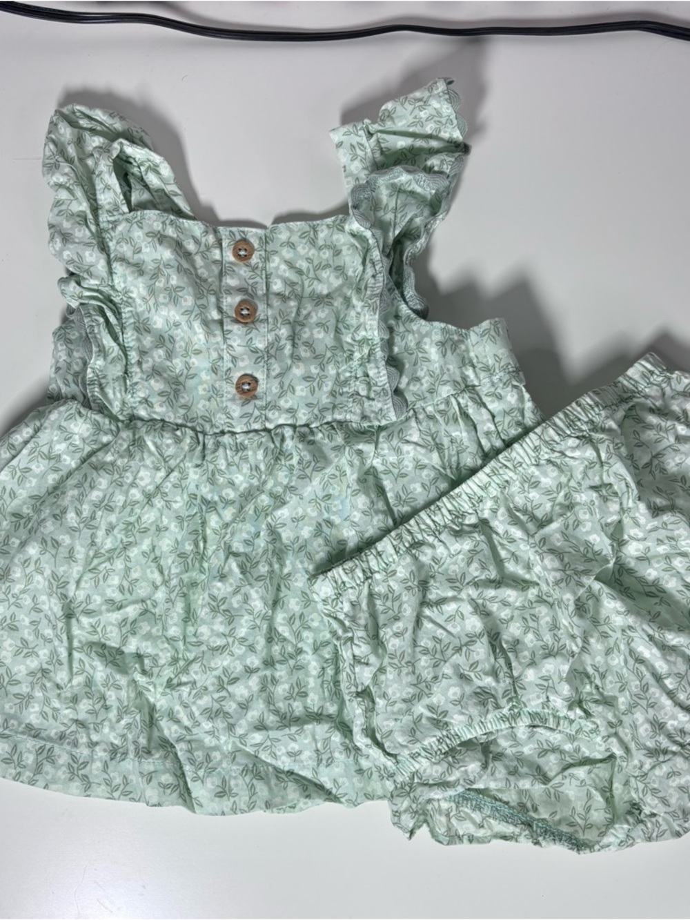 Carter's Light Green Leaf Print Dress Set size 12m